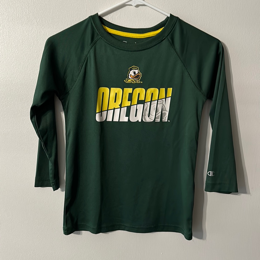 Boys Small Champion Oregon Ducks Long Sleeve Tshirt Green W/ Logo